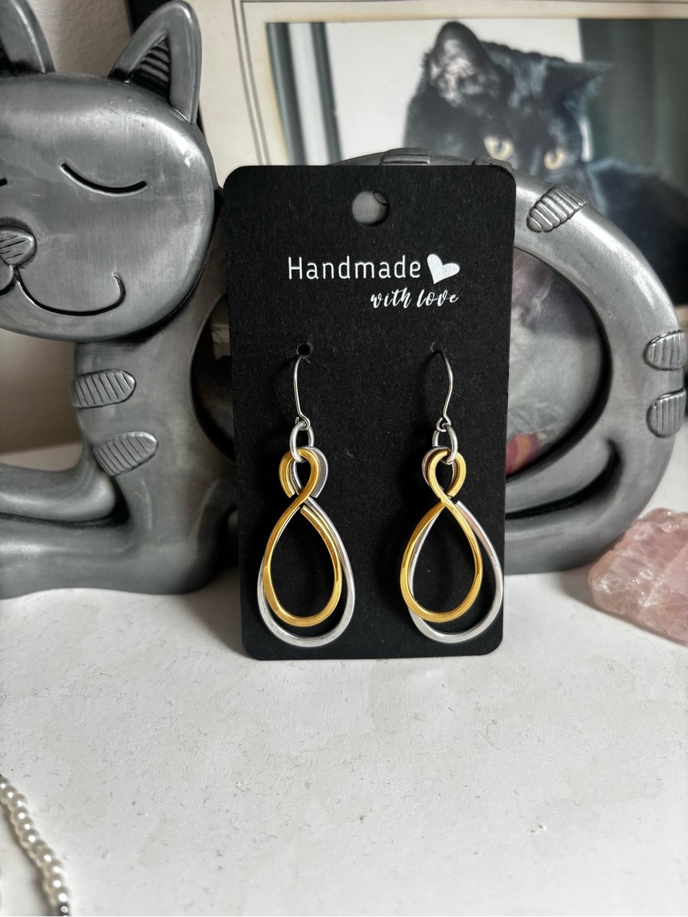 Handmade infinity Two-Tone Teardrop Loop Earrings — Gold & Silver